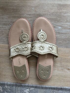 Jack Rogers Original Jacks Gold Leather Thong Sandals with Medallion